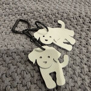 Boutique White Leather Dog Keychain Accessory, Can Be Two